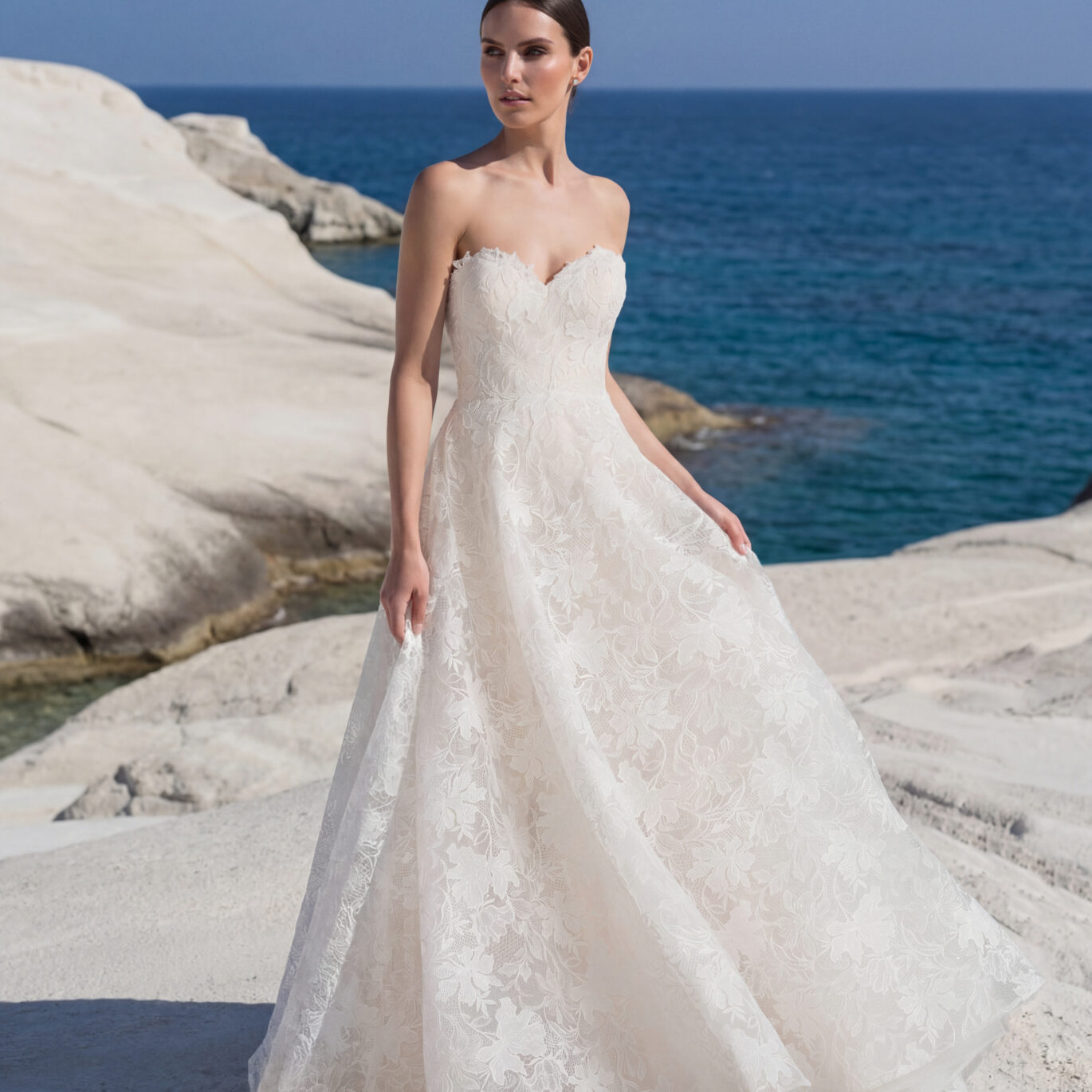 Νύφη που φοράει το Pronovias Amelvor dress