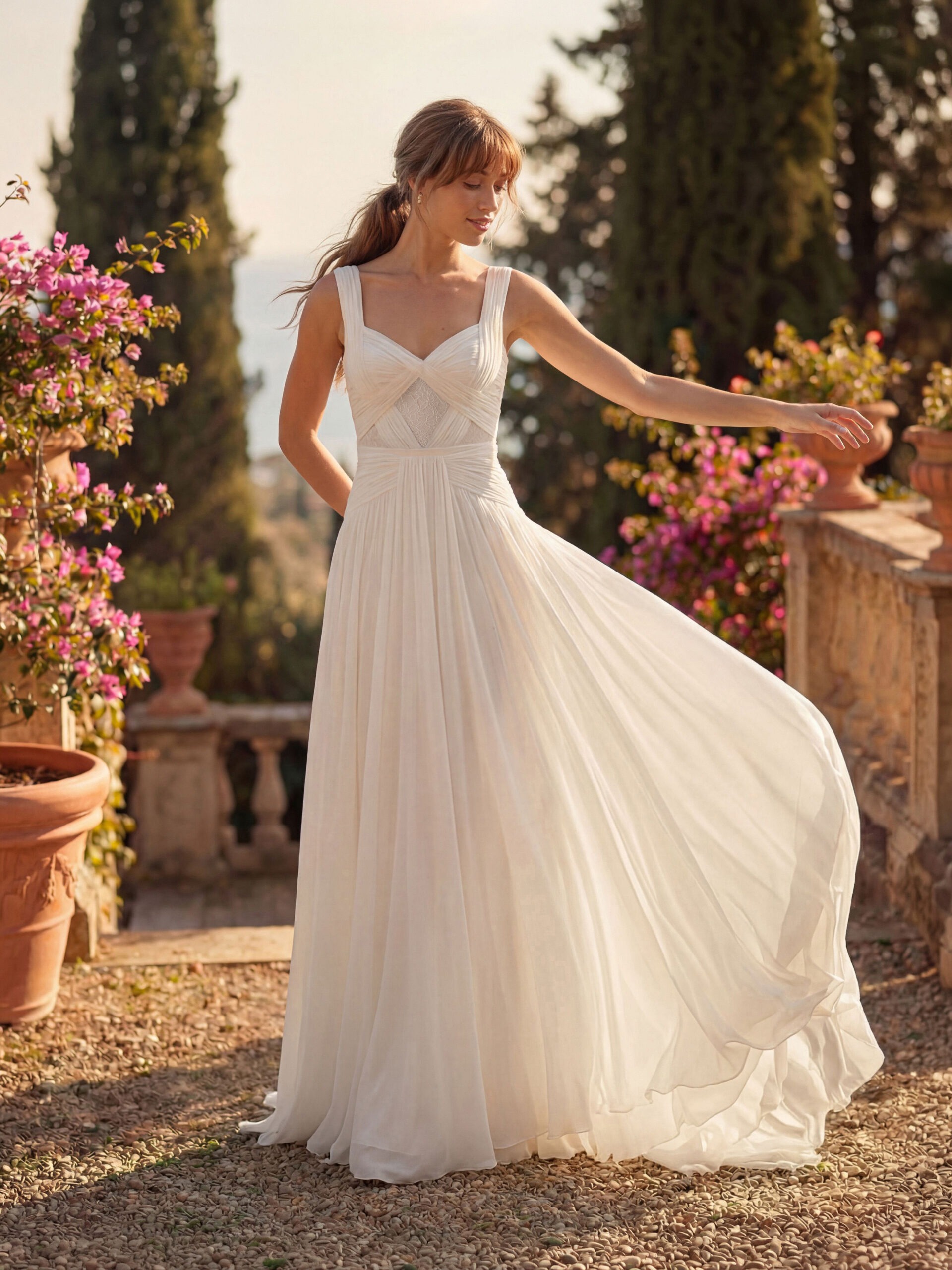 MASQUELLE_1_B Νυφικό φόρεμα San Patrick Studio Masquelle Α γραμμή από σιφόν με ντραπέ μπούστο ATHENAV Bridal