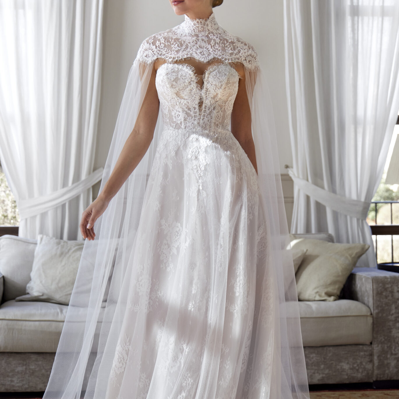 Νυφικό φόρεμα White One Nerin Α γραμμή strapless με αποσπώμενη κάπα ATHENAV Bridal