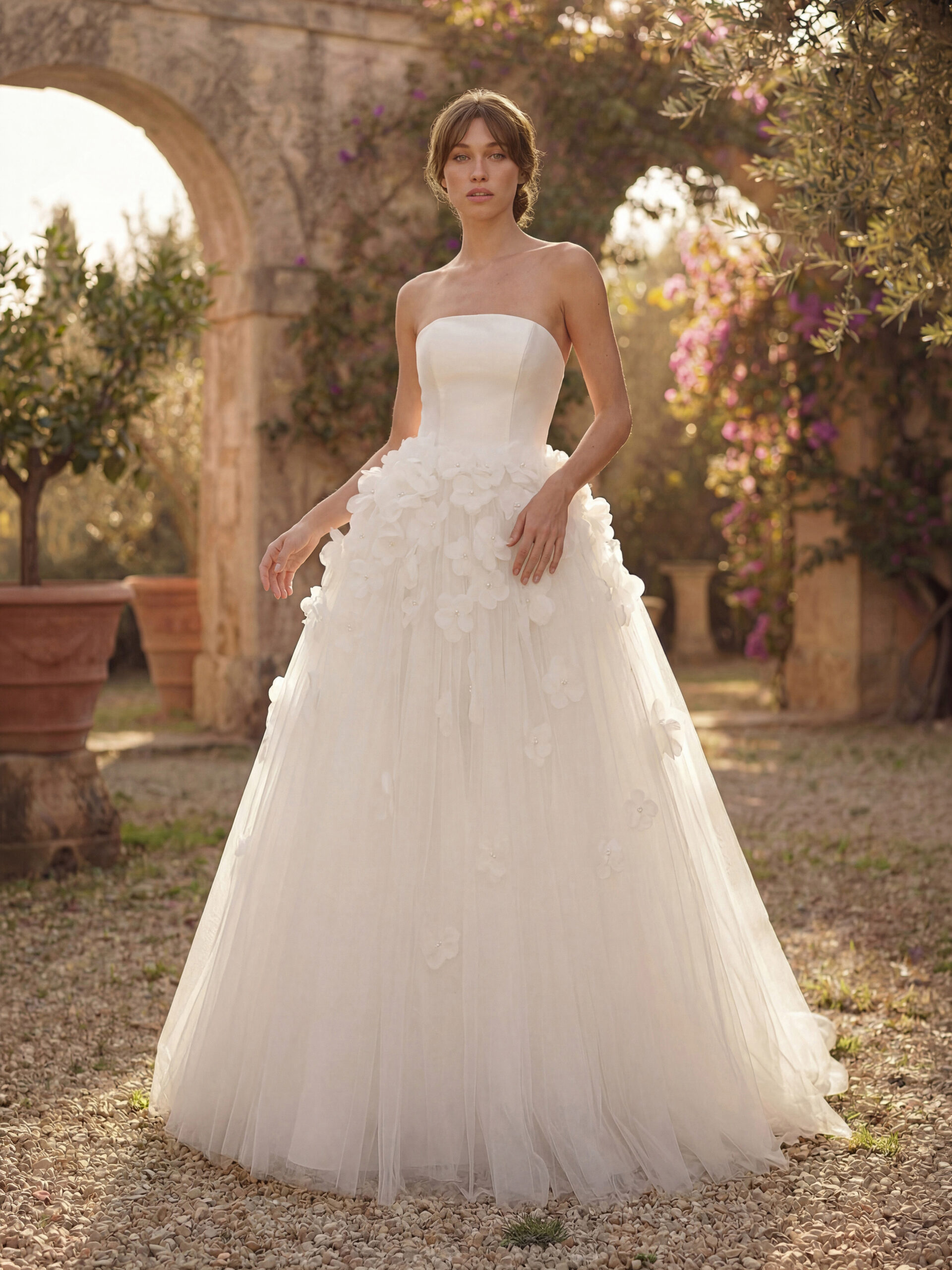 SS127AP1 Νυφικό φόρεμα San Patrick Studio Ombrielle πριγκιπικό ballgown από τούλι με 3D λουλούδια ATHENAV Bridal